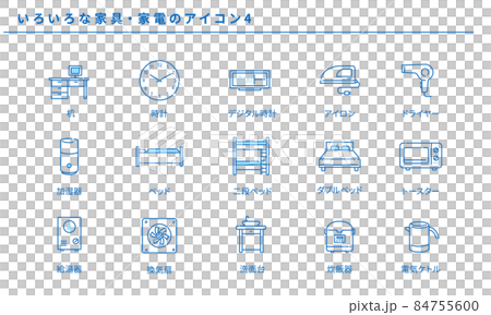 いろいろな家具・家電のシンプルアイコンセット4、ベクター 84755600