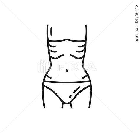 Weight control outline icon, skinny woman waist thin line pictogram. Bulimia, anorexia or eating disorders problem vector pictogram. Healthy nutrition and dieting icon or weight control symbol 84756218