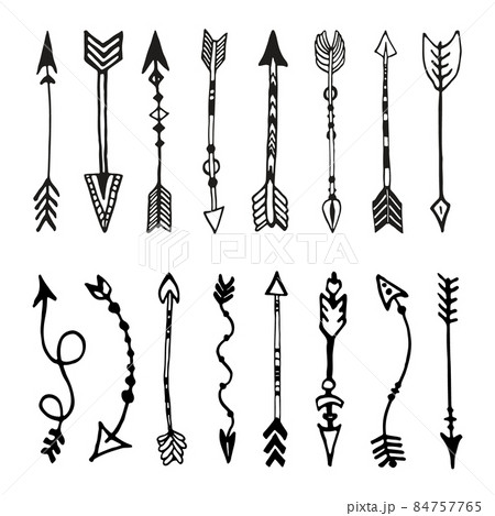Tribal arrows set, hand drawn background....のイラスト素材  