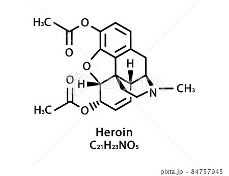 Heroin molecular structure. Heroin skeletal chemical formula. Chemical molecular formula vector illustration 84757945