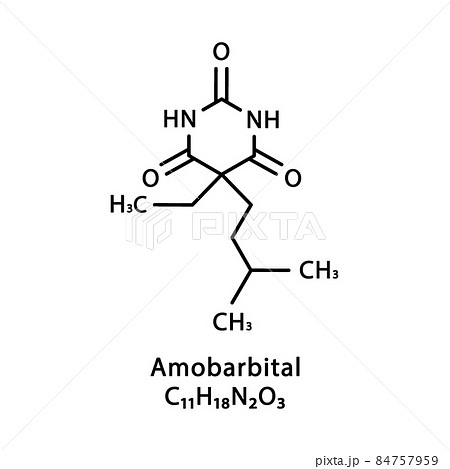Amobarbital molecular structure. Amylobarbitone skeletal chemical formula. Chemical molecular formula vector illustration 84757959