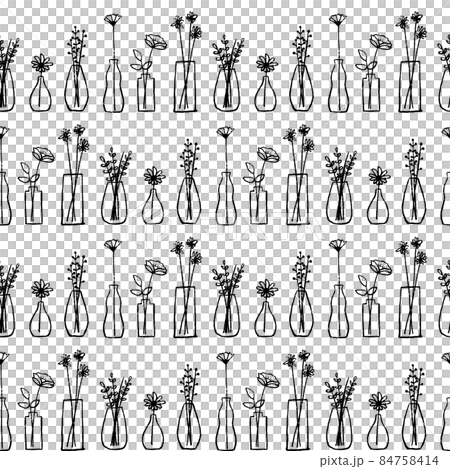 花瓶に入った花のイラストのシームレスパターン（白背景・ベクター