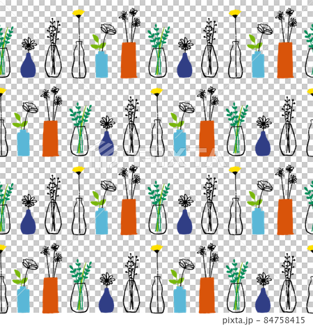 花瓶に入った花のイラストのシームレスパターン(白背景・ベクター・透過) 花瓶に入った花のイラストのシームレスパターン(白背景・ベクター・透過) 84758415