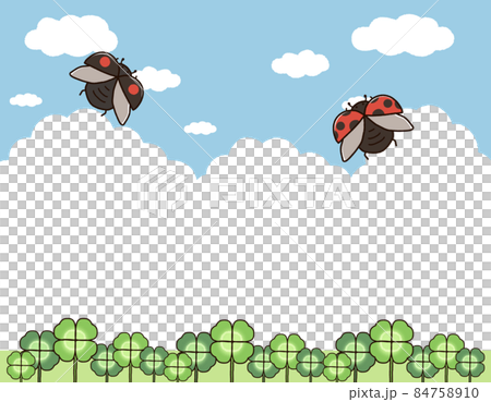 Clover field and blue sky background frame ladybugs 84758910