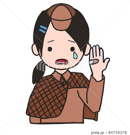 手に絆創膏をつけて泣いている若い探偵(女1) 手に絆創膏をつけて泣いている若い探偵(女1) 84759378
