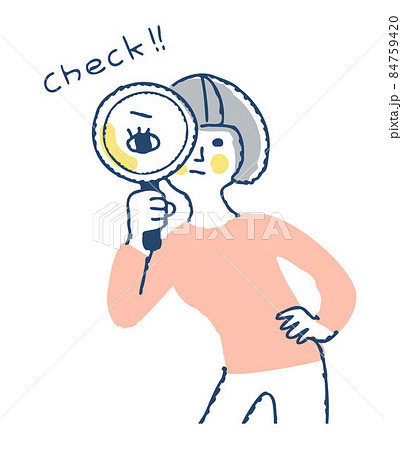虫眼鏡を覗いている若い女性 84759420