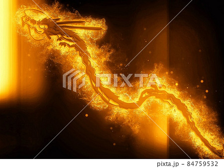 燃える火の龍のイラストのイラスト素材