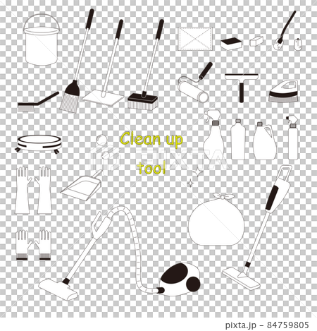 シンプルな掃除道具のセット　モノクローム 84759805