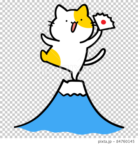Handwritten style illustration of a cute cat character on Mt. Fuji Handwritten style illustration of a cute cat character on Mt. Fuji 84760145