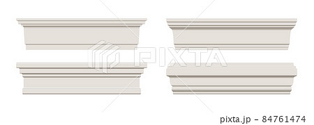 Set of white skirting baseboard molding. Ceiling crown on white background 84761474
