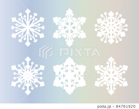 オーロラ色の背景に雪の結晶のベクターイラストアイコンセット 冬 フラット コレクション 装飾 寒いのイラスト素材