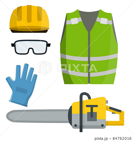 Set of clothes Builder and worker. Green vest, helmet, glasses, gloves. 84762016