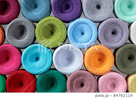 Skeins of colorful threads for needlework. Skeins of colorful threads for needlework. 84762119