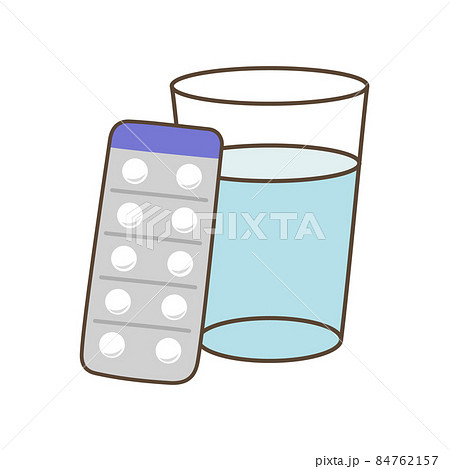 錠剤と水が入ったコップ 84762157