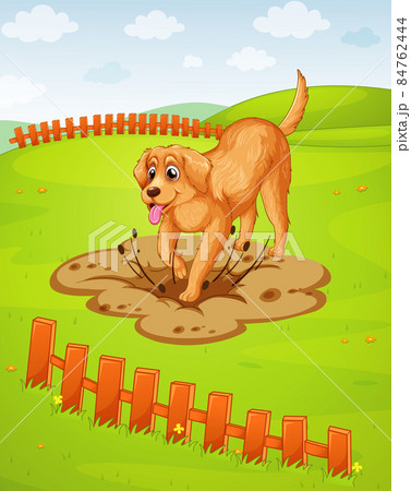 A dog digging a hole in the ground A dog digging a hole in the ground 84762444