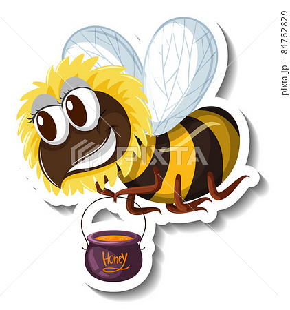 Funny bee holding honey bucket cartoon sticker 84762829
