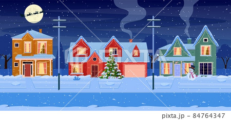 Residential houses with christmas decoration Residential houses with christmas decoration 84764347