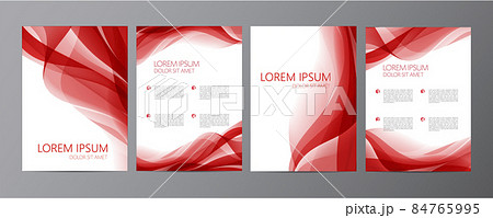Vector set of red wavy abstract covers, brochures, flyers, flowing silk. Dynamic. 84765995