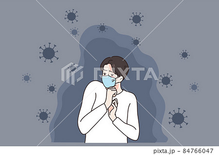 Scared man in facemask terrified with covid-19 Scared man in facemask terrified with covid-19 84766047