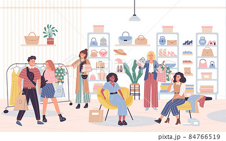 People shopping clothes in store. Diverse man, woman and couple choosing, trying and consulting to each other at fashion boutique. People shopping clothes in store. Diverse man, woman and couple choosing, trying and consulting to each other at fashion boutique. 84766519