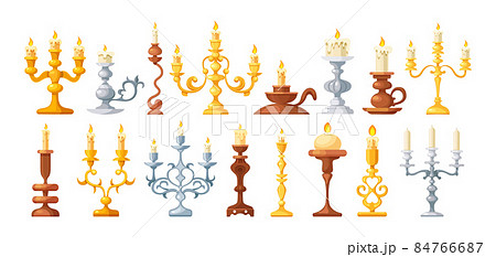 Set of retro candlesticks antique metallic holder for burning candles with curved twisted elements 84766687