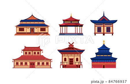 Set of Chinese temples and houses at traditional Asian style. Korean religious buildings 84766937