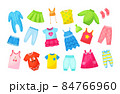 Multicolored seasonal childish clothes set. Ornamental cute wardrobe clothing for little boy or girl 84766960