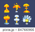 Set of nuclear bomb explosion. Huge abstract blast fire and clouds exploded with flame fire 84766966