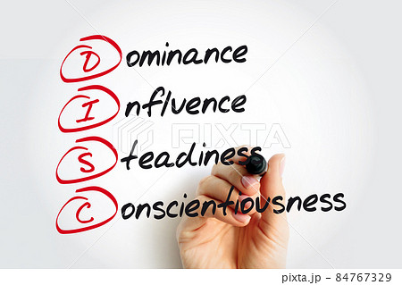 DISC, Dominance, Influence, Steadiness, Conscientiousness, acronym with marker - personal assessment tool to improve work productivity, business and education concept DISC, Dominance, Influence, Steadiness, Conscientiousness, acronym with marker - personal assessment tool to improve work productivity, business and education concept 84767329