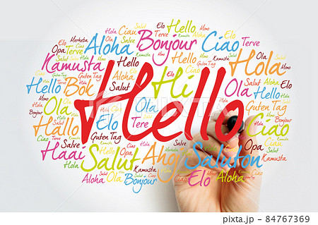 Hello word cloud with marker in different languages of the world, background concept Hello word cloud with marker in different languages of the world, background concept 84767369