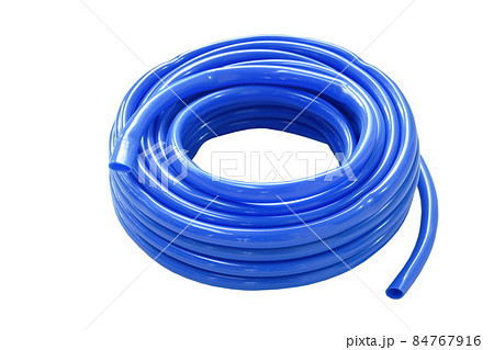 water rolling blue rubber tube on white background water rolling blue rubber tube on white background 84767916