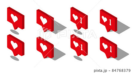The heart of the social network. rating heart symbol icons. Set. Isometric design. Vector 84768379