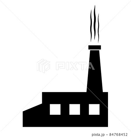A factory with a chimney that gives off smoke. 84768452