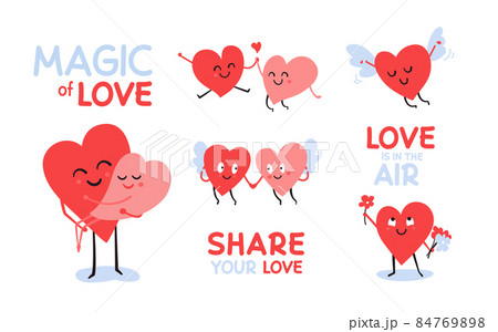 Set of cute Valentine heart characters. Vector... - Stock Illustration  [84769898] - PIXTA