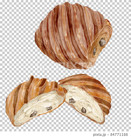 パンオショコラの手書き水彩風イラストのイラスト素材