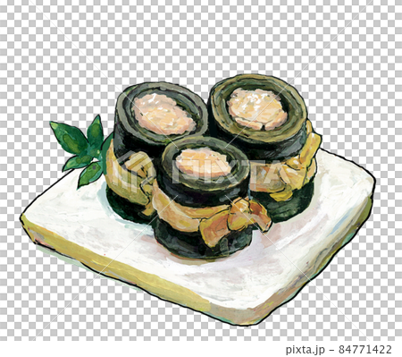 New Year kelp roll watercolor illustration New Year kelp roll watercolor illustration 84771422