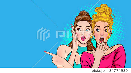 Young Woman whispering gossip or something secret to her friend shocked Young Woman whispering gossip or something secret to her friend shocked 84774980
