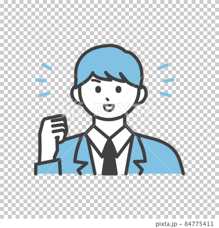ガッツポーズをとる制服を着た男の子のイラスト素材のイラスト素材