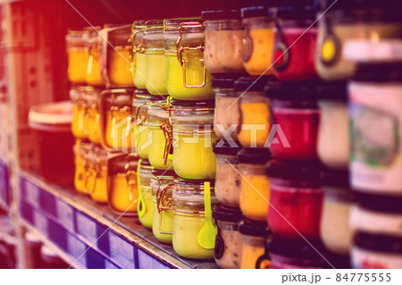 jars with sauces in the store jars with sauces in the store 84775555