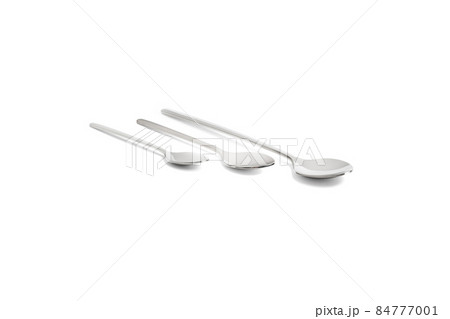 Clean shiny metal spoon isolated on white. Stainless steel small kitchen dessert teaspoon cut close up. Tablespoon. Kitchen utensils concept. Set of realistic spoons from different points of view. Clean shiny metal spoon isolated on white. Stainless steel small kitchen dessert teaspoon cut close up. Tablespoon. Kitchen utensils concept. Set of realistic spoons from different points of view. 84777001