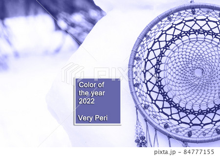 Handmade dream catcher with feathers threads and beads rope in very peri trendy color of the year 2022. 84777155