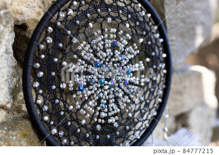 Handmade dream catcher with feathers threads and beads rope hanging 84777215