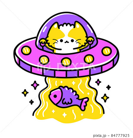 Ufo cat alien in flying saucer abduction fish... - Stock Illustration  [84777925] - PIXTA