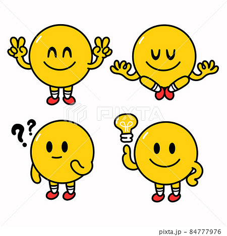 Cute funny emoji smile face. Vector flat line doodle cartoon kawaii character illustration icon. Isolated on white background. Yellow emoji circle character concept 84777976