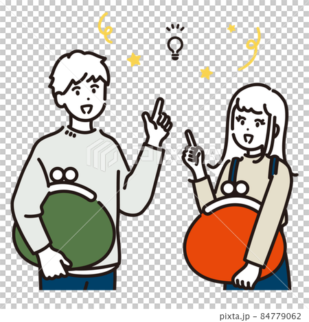財布を持って閃いた夫婦のイラスト 84779062