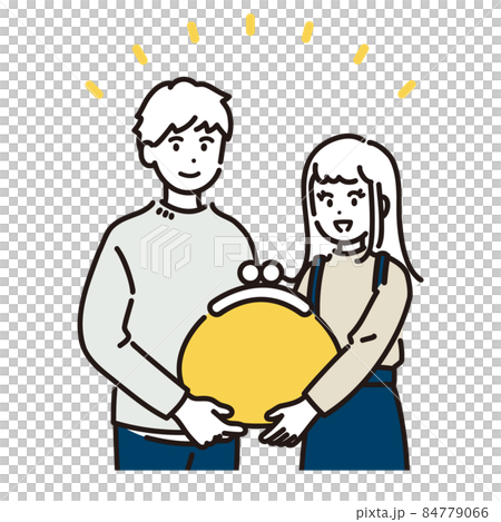 Illustration of a couple who cooperate to manage their household budget 84779066
