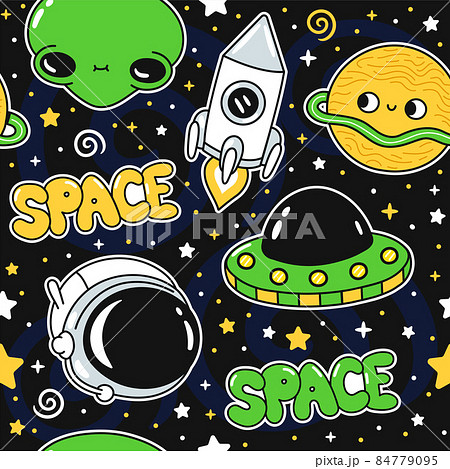 Cute Funny Alien Astronaut Cosmos Space のイラスト素材