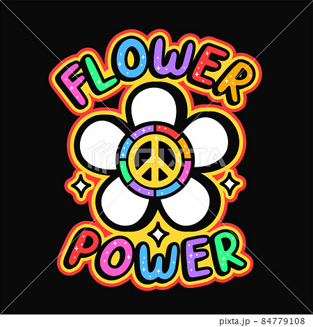 Peace hippie symbol in flower t-shirt print... - Stock Illustration  [84779108] - PIXTA