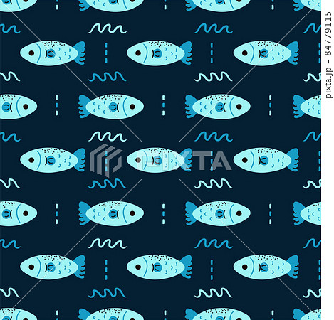 Simple salmon fish seamless pattern. Vector cartoon scandinavian minimalistic style illustration icon design. Fish in water seamless pattern concept 84779115