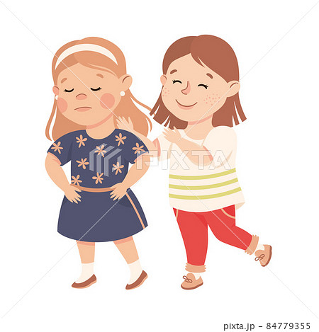 Little Girl Supporting and Comforting Sad Friend Vector Illustration 84779355